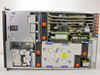 IBM xSeries 360 interior with cover removed showing processor area, memory DIMMs, drive backplane, and expansion cards