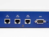 SonicWALL Pro rear port closeup – LAN 10/100, DMZ 10/100, WAN 10/100 RJ-45 jacks and Serial DB9 connector labeled