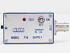 BBN Instruments P16 Supply Box front face close-up showing IN label on left, BBN logo, MODEL P16 SUPPLY text, TEST/ON/OFF toggle switch, red LED, OUT label with BNC connector, and Cambridge MA USA origin marking