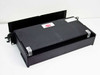Corning EHS1AA6C06C01132 fiber coupler shelf top and side view showing black rackmount enclosure with hinged lid open
