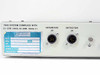 LES-300 rear panel left section close-up showing 21 CFR 1040.10/1040.11 compliance label, RF Plasma Products logo, Interface J2 and Detector J3 multi-pin circular connectors, and ground lug
