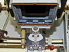 Beseler CB7 lens and negative stage close-up showing empty negative carrier opening and lens tilt scale marked 10° 0 10°