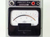Close-up of Radiometer Copenhagen CDM 2e front panel meter face showing dual-scale arc (0–5 and 0–15), OFF/ON toggle switch, and 0.2 mA Recorder output jack