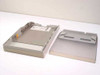 HP 92295C legal paper tray — separated view showing inner paper platform/base and outer tray shell side by side, with instruction label visible on platform
