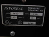 Infoseal 2612 serial plate showing Model 2612, Serial 3321, 115V 50/60 Hz 3 Amps, UL Listed Office Appliance, date 9/99, manufactured by Transkrit Roanoke VA