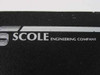 Close-up of Scole Engineering Company logo on black ECG monitor recorder housing