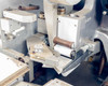 Hollywood Chicago 2816 splicer – close-up of splicing head showing pressure roller, film guide plate, and mechanical linkage