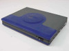 Go Video DP7240 portable DVD player closed — top view showing blue lid with GoVideo logo and black body