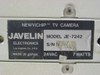 Javelin Electronics JE-7242 Newvichip TV Camera – bottom rating label showing model, serial number, 24VAC, 7 Watts, Made in Japan