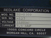 Redlake Corporation rating plate showing Model No. 90-0300, Serial No. 127, Voltage 110VAC, Current 3.5 AMP, Morgan Hill CA