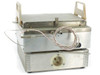 Custom hot plate rear view showing braided thermocouple cable with connector and 250V 30A locking power inlet