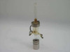 TMA quartz sample holder assembly — second upright view showing quartz tube, stainless piston base detached, multiple fittings and wire lead connections