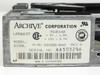 Archive Corporation 2150L label closeup showing model 2150L, P/N 22200-042 Rev A, serial number AA503296, +5V/1.5A +12V/2.5A power ratings, LR56637, R60340, Made in Singapore