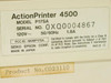 Epson ActionPrinter 4500 P17SA rating label – shows model P17SA, serial number 0XQ0004867, 120V 50/60Hz 1.8A, FCC ID BKMP17SA, Seiko Epson Corp., Made in Japan, and Product No. C023110