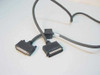 Parallel printer cable showing Centronics 36-pin connector on one end and DB25 female connector on the other end with full cable length visible