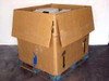 HP OfficeJet printer fax lot — large Gaylord cardboard box sealed on wooden pallet ready for container shipment