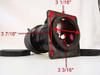 Toshiba PL13116 lens rear mounting flange with dimension annotations: 3 1/16 in width, 3 3/16 in height, 3 7/16 in barrel diameter