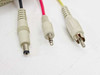 Close-up of cable connectors – DC barrel power, 3.5mm stereo audio, and RCA connectors on Avistar camera/mic unit