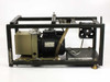 Pfeiffer Duo 1.5A vacuum pump in steel enclosure – side view showing motor, hose connection, and cooling fan wiring