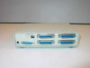 Belkin F1T015 AutoSwitch Plus rear panel showing one DB25 female printer output and four 36-pin Centronics female computer input connectors labeled Computer A-D, plus DC 9V power jack