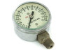 Marsh Instrument Company 0-15 LPM flow gauge, angled front view showing dial face and 1/2" NPT brass fitting