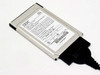 IBM PCMCIA Data/Fax Modem card rear label showing specifications, FCC ID, UL mark, part number, and upgradability notes