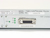 Ascom Timeplex LR29607 rear panel detail showing Interface 1 DB-15 connector, OP/TX/RX/RUN LEDs, 1-Port Ethernet label, and Made in USA Hackensack NJ label