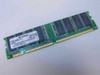 Infineon 128MB PC100 SDRAM DIMM module front view showing label with HYS64V16220GU part number, 16Mx64 configuration, 100MHz, CL2 specs, and eight black memory chips