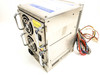 Topower TOP-RS1A – side/rear angle view showing stainless steel chassis and ATX output wiring harness with multicolor leads