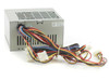 Real Power 250P ATX 250W power supply — right side view showing full cable harness with multiple Molex peripheral connectors and label with serial number