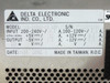 Delta Electronics DSP-200EB-1H specification label showing model DSP-200EB-1H Rev C1, input 100-240V 47-63Hz, output voltages, 220W rating, Date 3036, Made in Taiwan