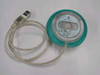 Apple M4848 teal USB mouse — bottom view showing label and full USB cable length
