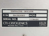 CTI Cryogenics 8042002G003 Temperature Indicator — close-up of rear label plate showing part number 8042002G003, serial number 21I964081, CTI-Cryogenics Mansfield Mass. USA, and Helix company logo