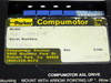Parker Compumotor AXL-Drive model label close-up showing model AXL-DRIVE, serial number 7470, code 8928, Made in USA, Compumotor Division Rohnert Park CA