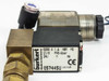 Burkert 0200 A miniature solenoid valve 057445U — label closeup showing model 0200 A 1.6 NBR MS, G1/8 PN0-6bar, 24V 4W, CE mark, part number 057445U, Made in Germany