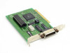 Keithley KPCI-488 GPIB IEEE-488 PCI interface card – 3/4 angle view showing component side with QFP controller IC, DIP ICs, and bracket-mounted 24-pin IEEE-488 connector