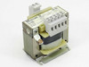 Moeller STI 0.06 control transformer — three-quarter front-right view showing DIN rail mount, primary terminal block with five positions, and rating label