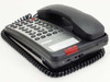 Teledex OPAL 2011S black hotel telephone — rear three-quarter view showing coiled handset cord, message waiting indicator, and label area