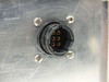 Wavetek 130 function generator — close-up of rear panel 6-pin circular military-style connector with gold contacts and four mounting screws