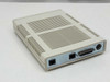Motorola 650 ISDN modem rear panel angled view showing ISDN-U RJ-45, Data 1 RJ-45, Data 2 DB25, and PWR connector