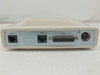 Motorola 650 ISDN modem rear panel straight-on view showing ISDN-U, DATA 1, DATA 2, and PWR ports clearly labeled