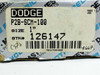 Dodge P2B-SCM-100 box end label showing model number, 1-inch bore size, stock number 126147, and Made in USA
