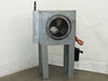 Arrow Pneumatics AFC50-1 Air Cooled Aftercooler front view showing axial fan with wire guard, galvanized steel housing on four legs, and Wilkerson inline filter on right side