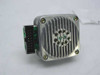 Alps P2000G printhead rear view showing ribbed aluminum heat-sink housing and 9-pin wire guide array, green PCB connector on left side