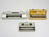 Microtome blade cases included with Microm HM500 OM – two gray plastic blade cases and one wooden box, blades visible