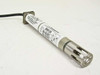 Omega Engineering RH-USB humidity temperature sensor probe front view with Techmaster Electronics calibration label and stainless steel perforated sensing cap