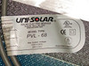 Uni-Solar PVL-68 product label showing model type, Max System Voltage 1000V IEC / 600V UL, UL and CE certifications, assembled in Mexico