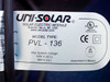 Uni-Solar PVL-136 Solar Electric Module product label showing model type, max system voltage 1000V IEC / 600V UL, UL and CE marks, assembled in Mexico