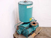 Kinney KDH-130 high vacuum pump – three-quarter left-rear view showing large flanged suction inlet port on left side and cylindrical oil separator on top, on pallet