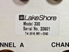 LakeShore Model 330 rear label closeup showing Model 330, Serial No. 33601, and phone number